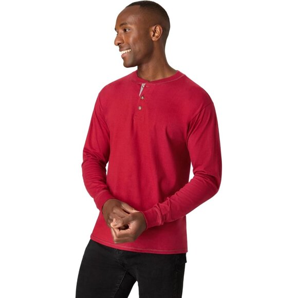 T Beefy Men Cotton Henley Long Burnt Brick Sleeve Shirt Casual Classic Soft Top - Picture 3 of 5